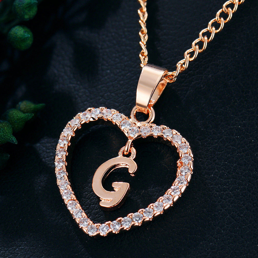 Wholesale 26 letter zircon heart-shaped pendant necklace