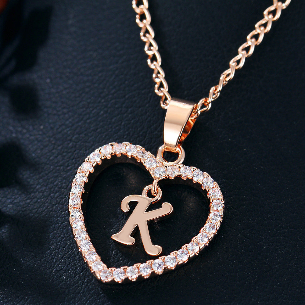 Wholesale 26 letter zircon heart-shaped pendant necklace