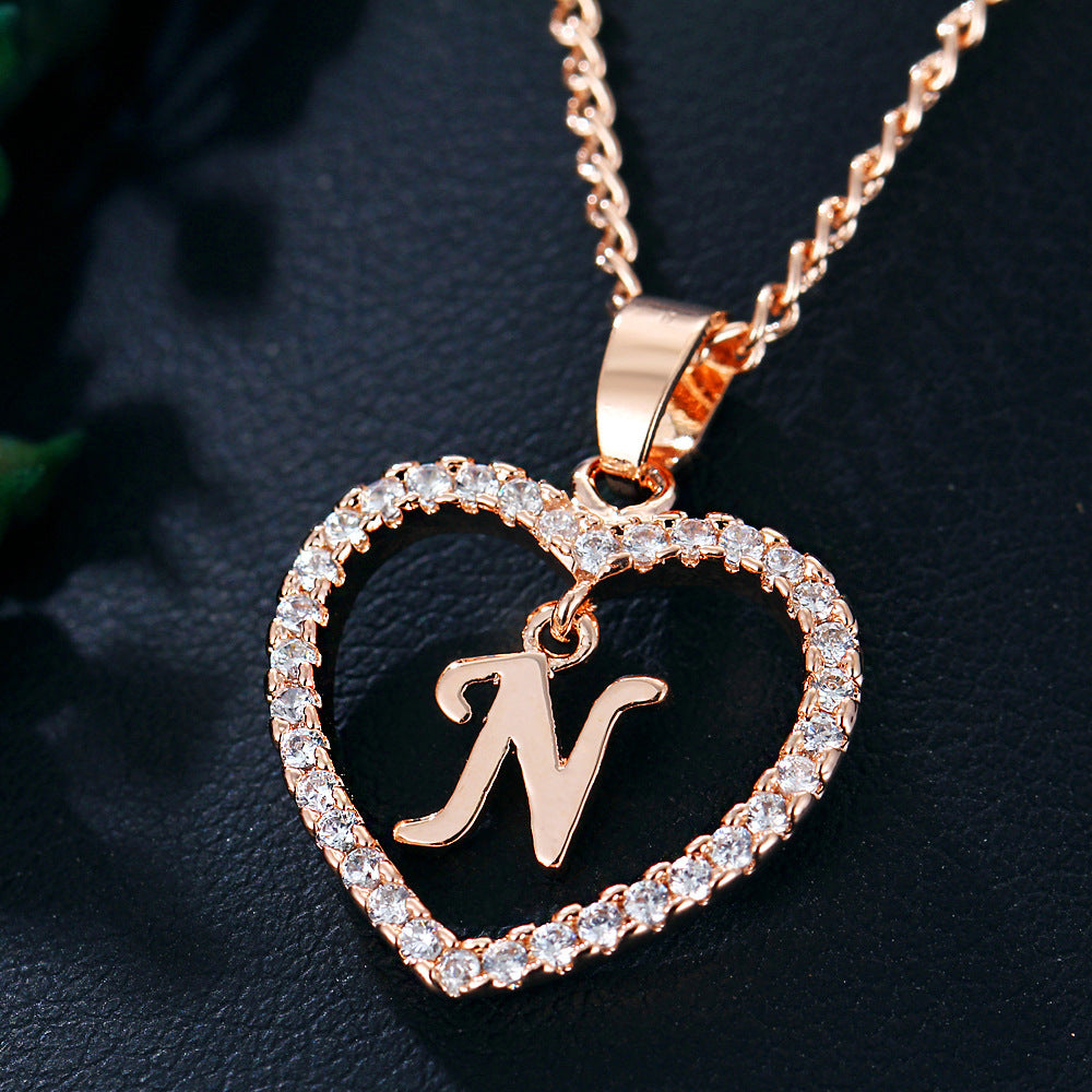 Wholesale 26 letter zircon heart-shaped pendant necklace