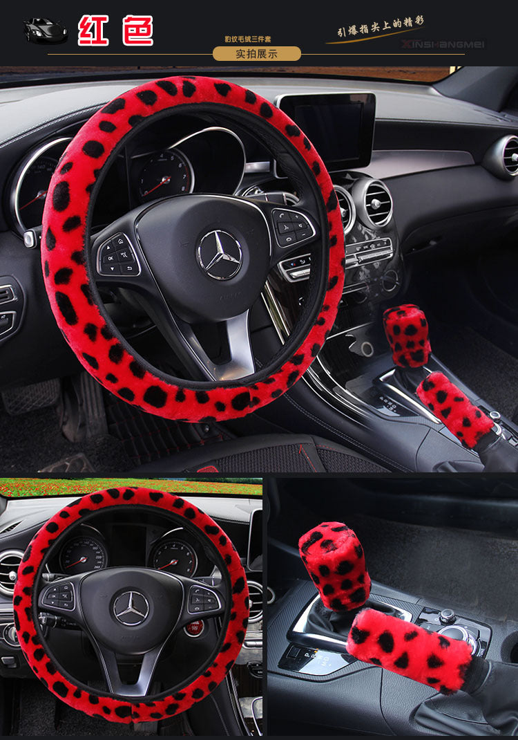 Wholesale Leopard Print Elastic Type Plush Car Steering Wheel Cover Without Inner Ring