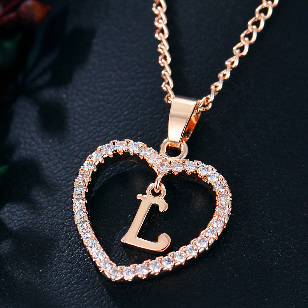 Wholesale 26 letter zircon heart-shaped pendant necklace