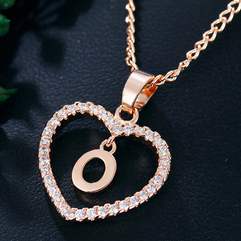 Wholesale 26 letter zircon heart-shaped pendant necklace