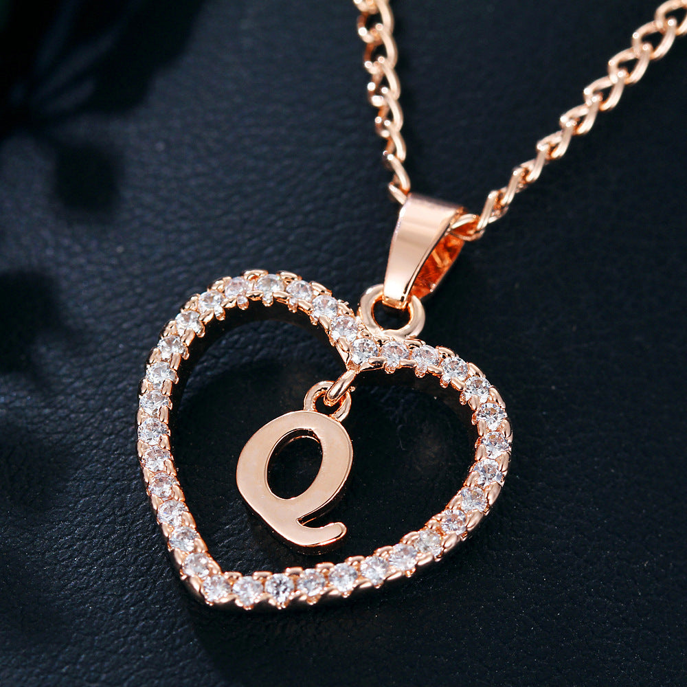 Wholesale 26 letter zircon heart-shaped pendant necklace