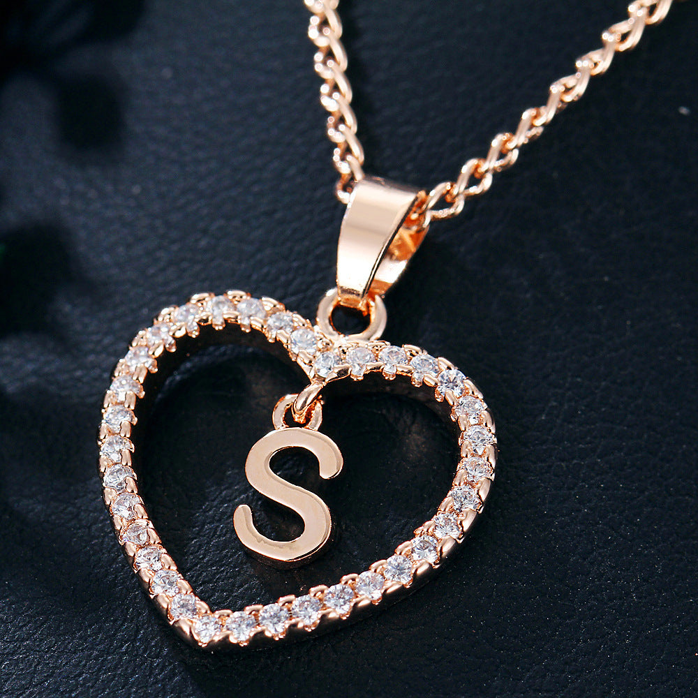 Wholesale 26 letter zircon heart-shaped pendant necklace