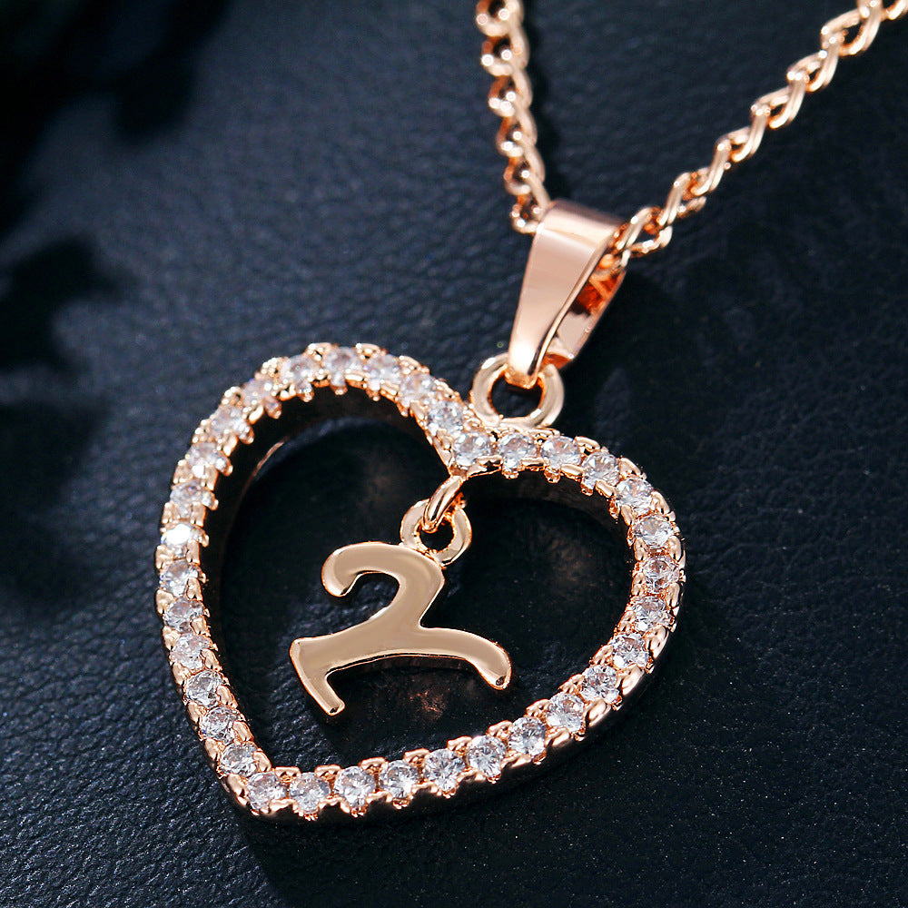 Wholesale 26 letter zircon heart-shaped pendant necklace
