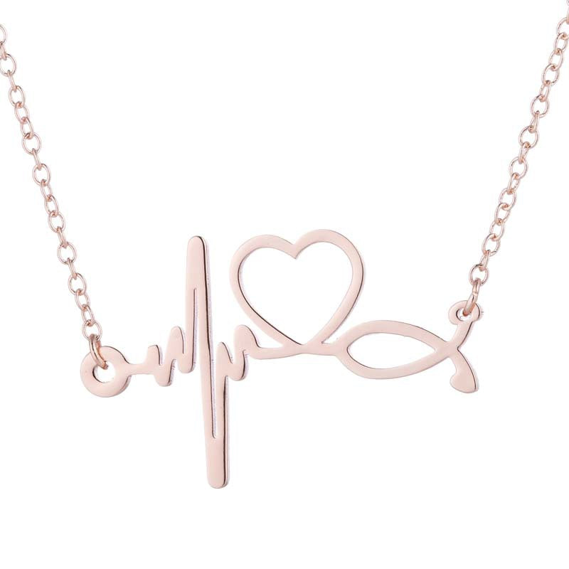 Wholesale Stainless Steel Love Heartbeat Electrocardiogram Necklace Clavicle Chain