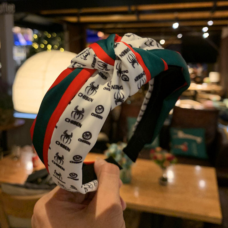 Wholesale Middle Knot Hair with Wide Edge Red Green Contrasting Fabric Headband