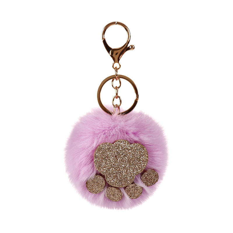 Wholesale Sequin Cat Claw Shaped Fur Ball Keychain
