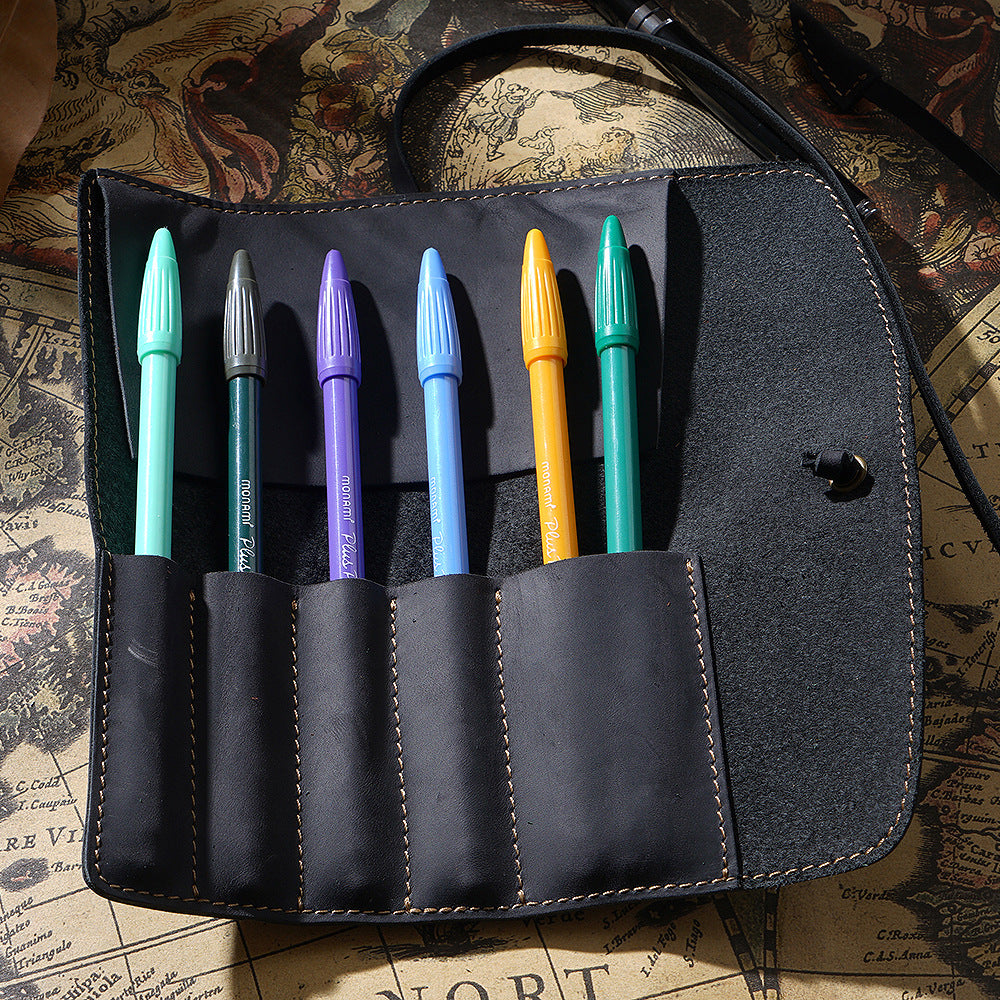 Wholesale Vintage top layer genuine cowhide pencil case