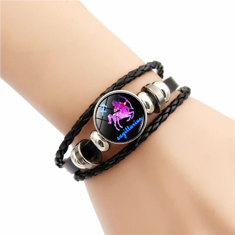 Wholesale Twelve Horoscope Time Stone Leather Woven Beaded Bracelet
