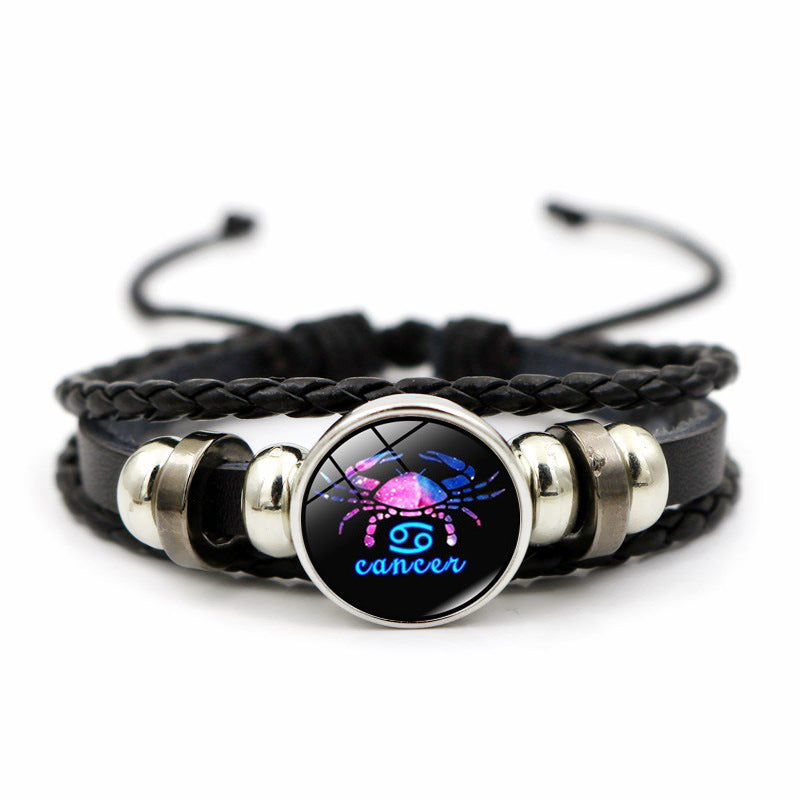 Wholesale Twelve Horoscope Time Stone Leather Woven Beaded Bracelet