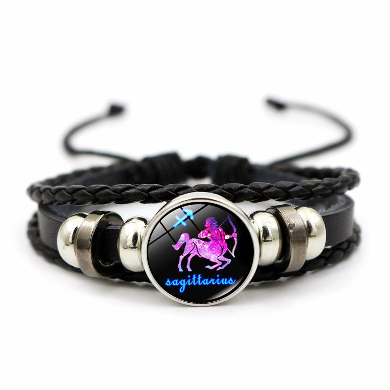 Wholesale Twelve Horoscope Time Stone Leather Woven Beaded Bracelet