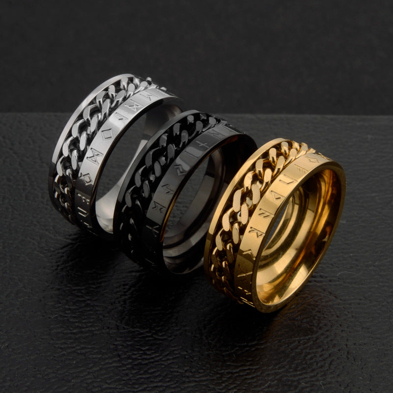 Wholesale Titanium Steel Digital Rotatable Chain Men's Ring