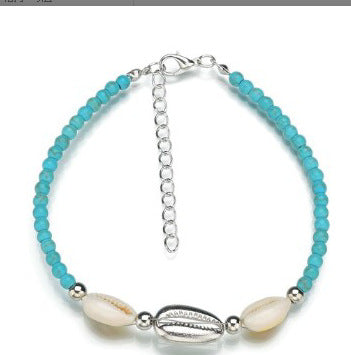 Wholesale Shell Mix Anklet Hand-woven Turquoise Wood Bead Anklet