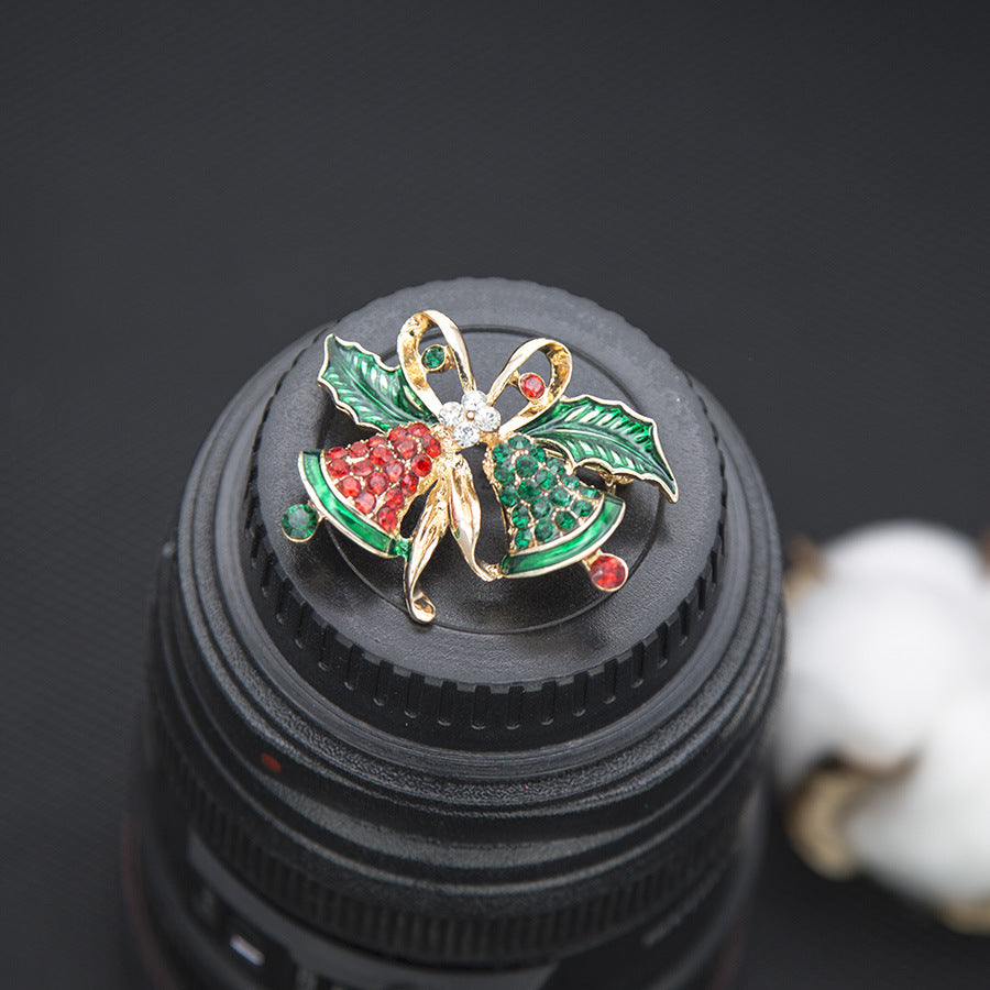 Wholesale Creative Oil Drop Bow Bell Leaf Christmas Brooch