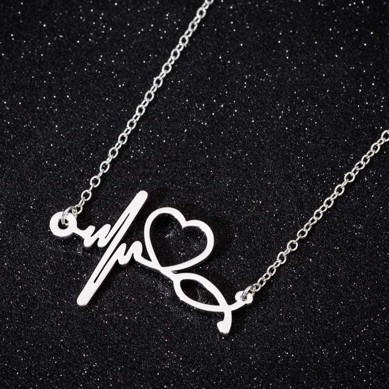 Wholesale Stainless Steel Love Heartbeat Electrocardiogram Necklace Clavicle Chain