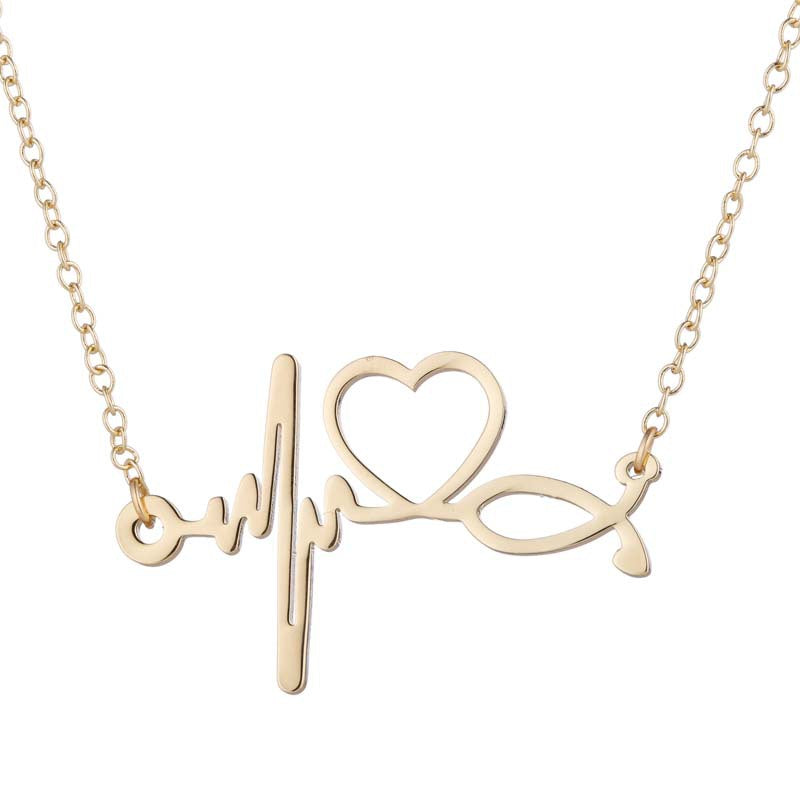Wholesale Stainless Steel Love Heartbeat Electrocardiogram Necklace Clavicle Chain