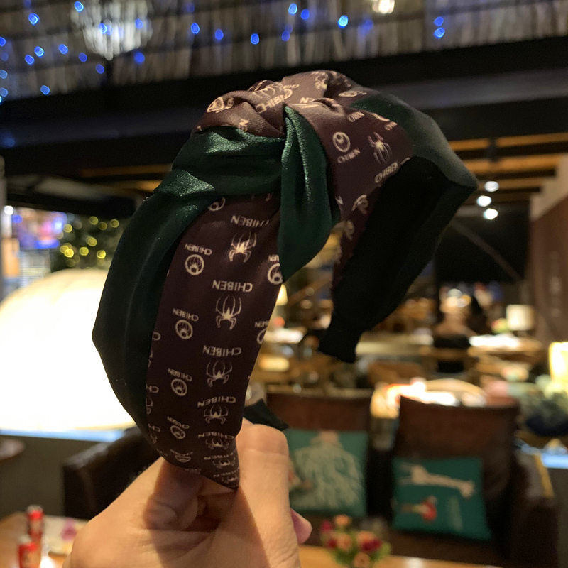 Wholesale Middle Knot Hair with Wide Edge Red Green Contrasting Fabric Headband