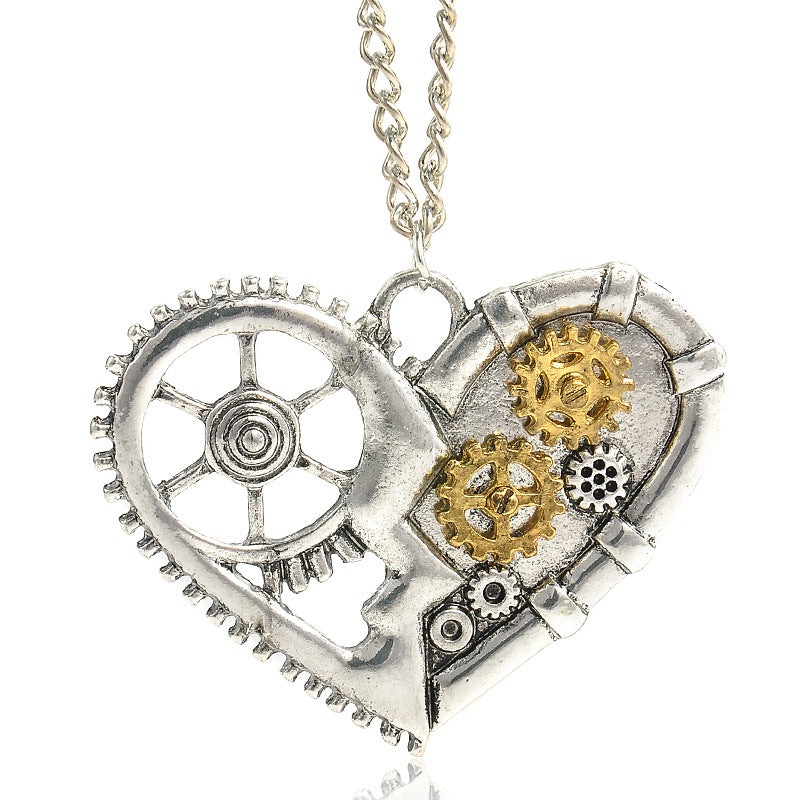 Wholesale Steampunk heart-shaped mechanical gear animal necklace