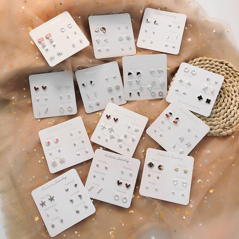Wholesale One Week Set of 7 Pairs Combo Week Earrings