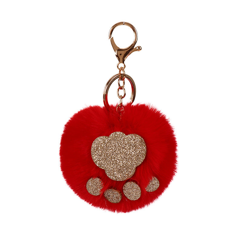 Wholesale Sequin Cat Claw Shaped Fur Ball Keychain