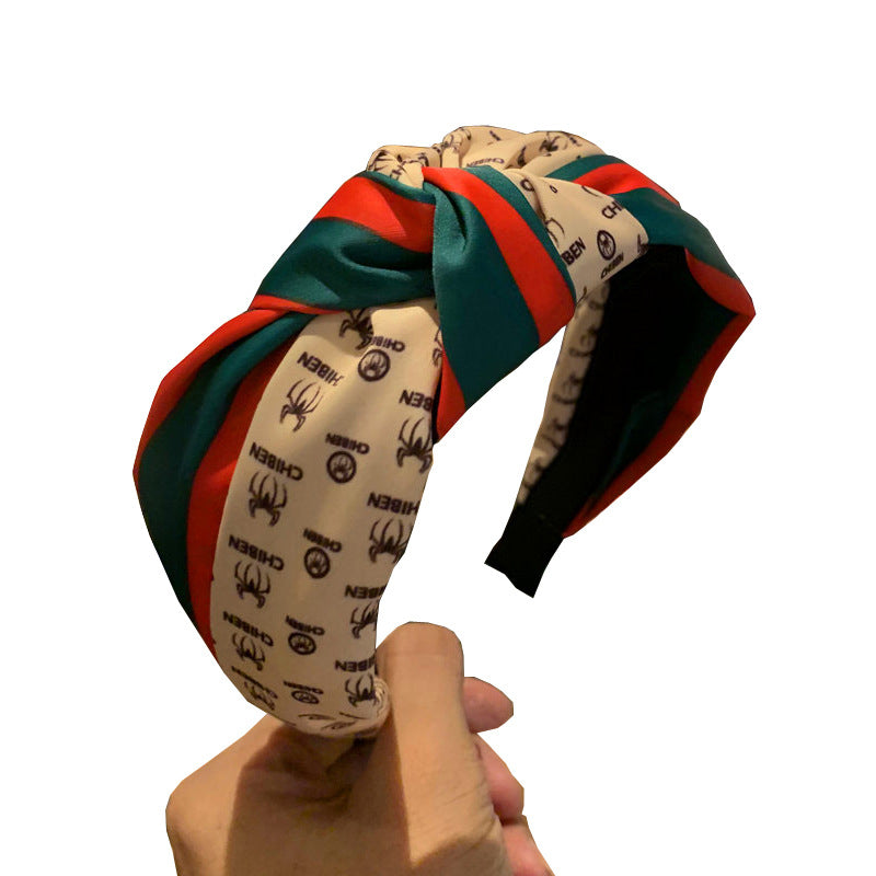 Wholesale Middle Knot Hair with Wide Edge Red Green Contrasting Fabric Headband