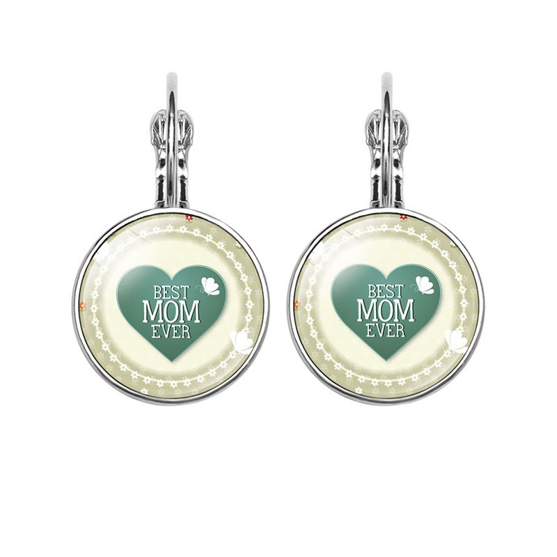 Wholesale Mom's Love MOM Heart-Shaped Time Gemstone Earrings