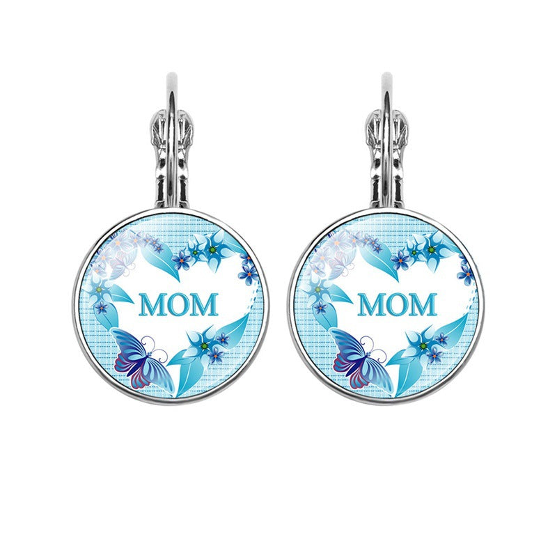 Wholesale Mom's Love MOM Heart-Shaped Time Gemstone Earrings