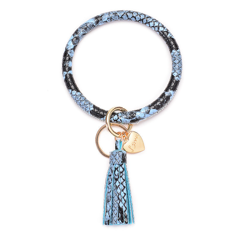 Wholesale PU Leather Bracelet Heart Tassel Pendant Keychains