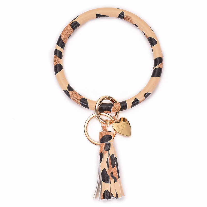 Wholesale PU Leather Bracelet Heart Tassel Pendant Keychains