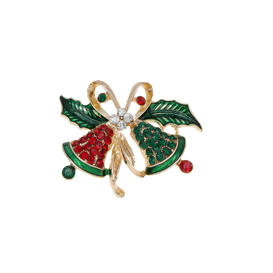 Wholesale Creative Oil Drop Bow Bell Leaf Christmas Brooch