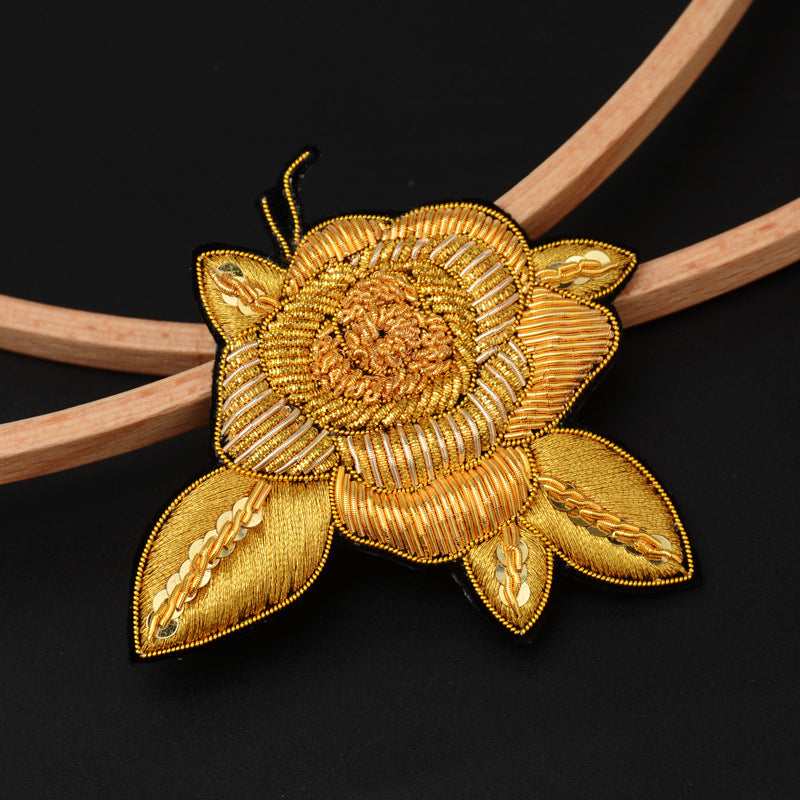 Wholesale DIY Hand Embroidered Indian Silk Cloth Patch Rose Flower Hat Clothing Accessories