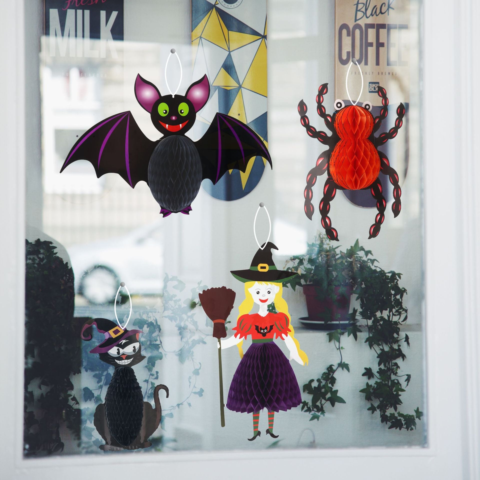 Wholesale Halloween Honeycomb Ball Witch Spider Mall Window Decoration Atmosphere