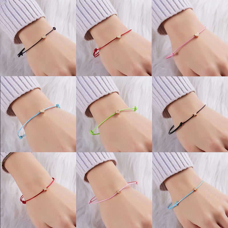 Wholesale Make A Wish Paper Card Five-pointed Star Crown Cross Leather Cord Adjustable Braided Bracelet