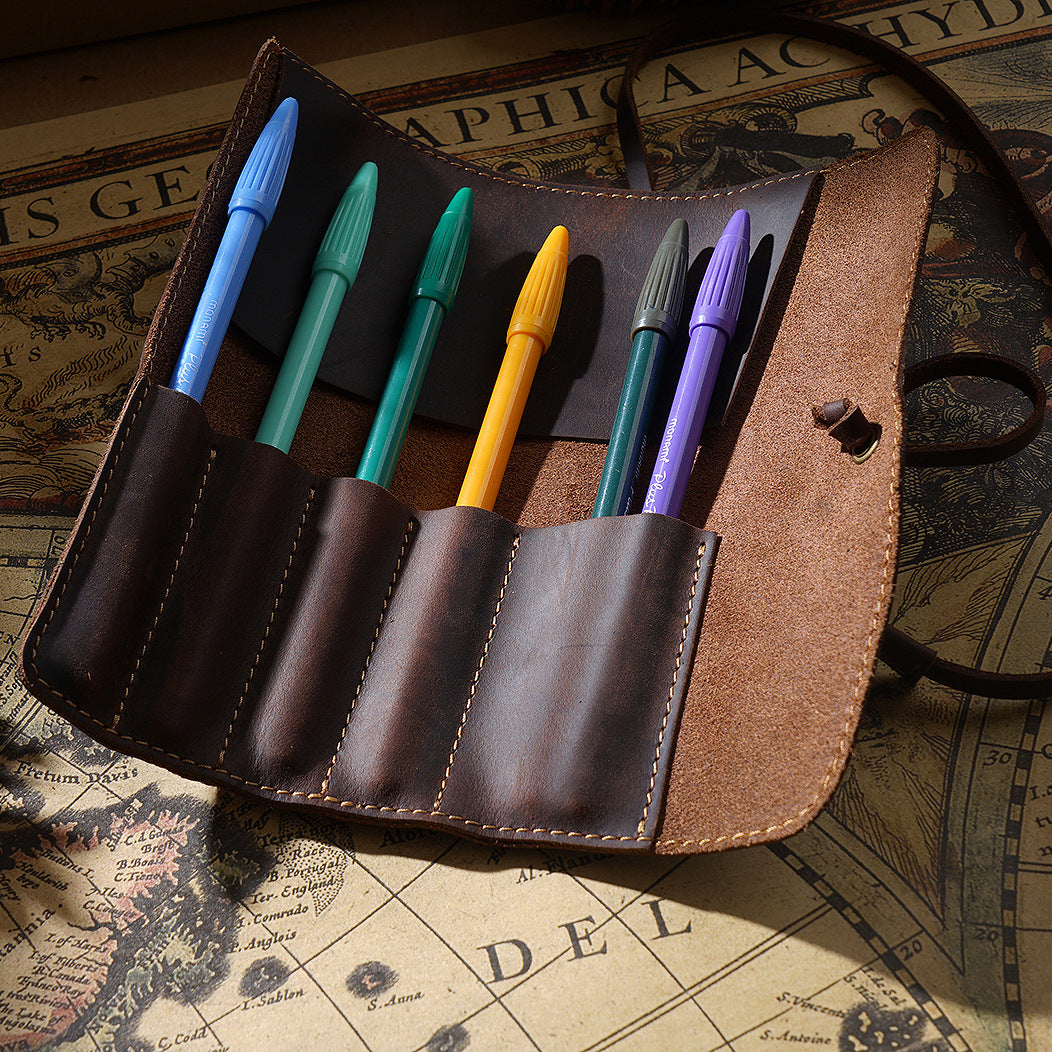 Wholesale Vintage Cowhide Multifunctional Pencil Case