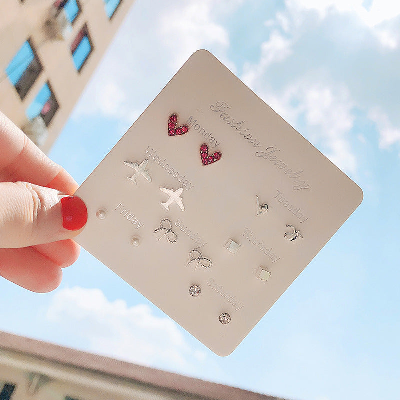 Wholesale One Week Set of 7 Pairs Combo Week Earrings