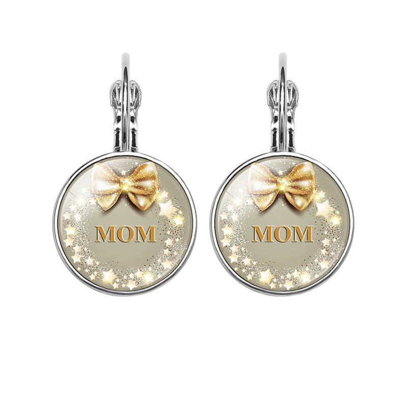 Wholesale Mom's Love MOM Heart-Shaped Time Gemstone Earrings