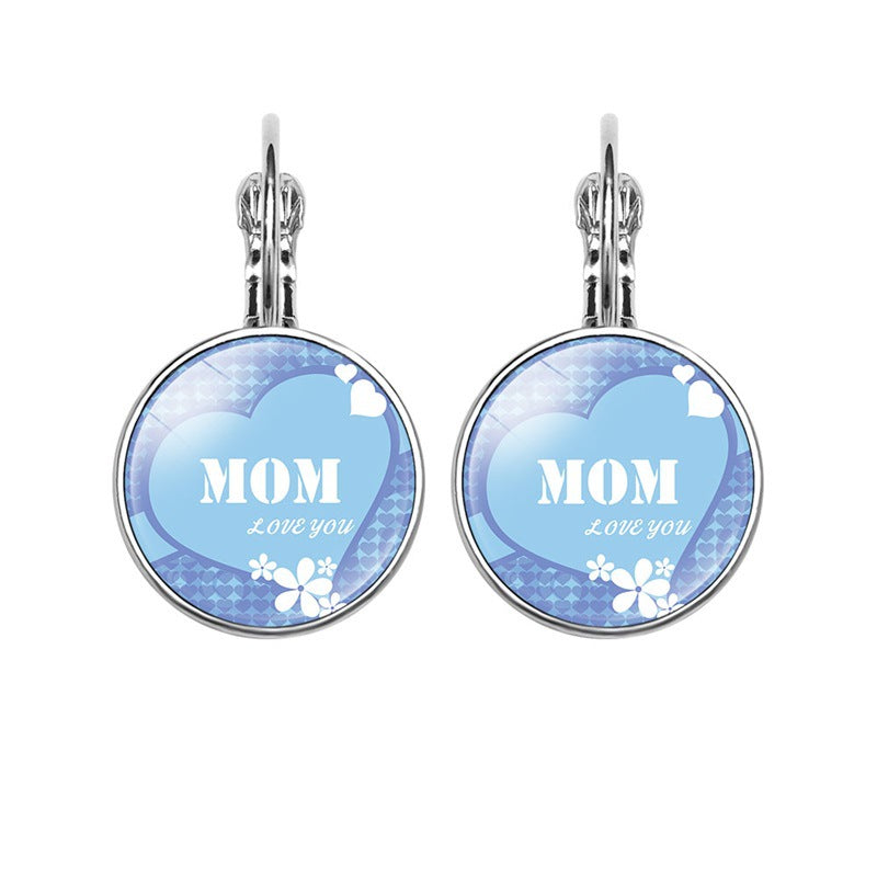 Wholesale Mom's Love MOM Heart-Shaped Time Gemstone Earrings