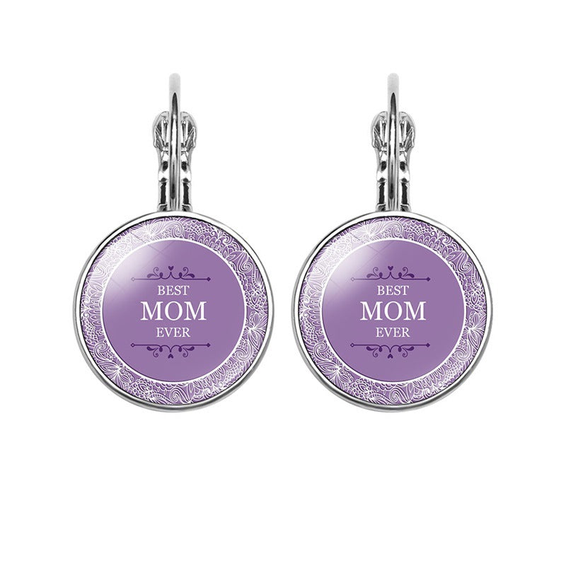 Wholesale Mom's Love MOM Heart-Shaped Time Gemstone Earrings