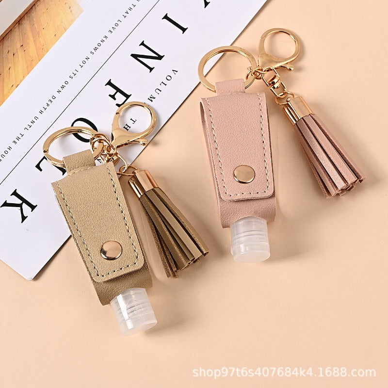 Wholesale Tassel Hand Sanitizer Leather Case  Portable Disinfectant PU Leather Case  Keychains