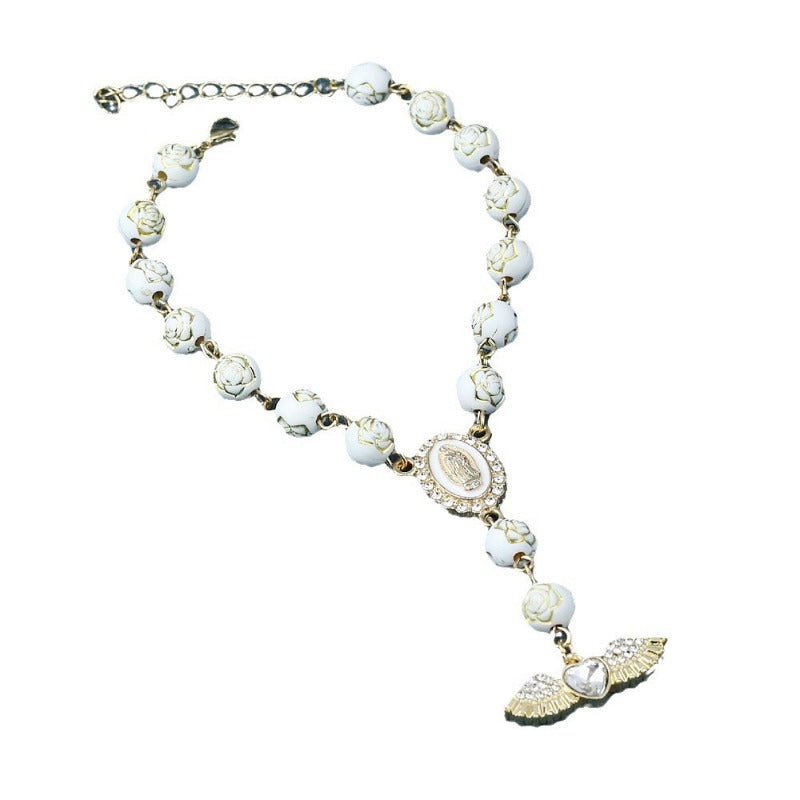 Wholesale Flower Bead Diamond Heart Angel Wings Prayer Bead Bracelet