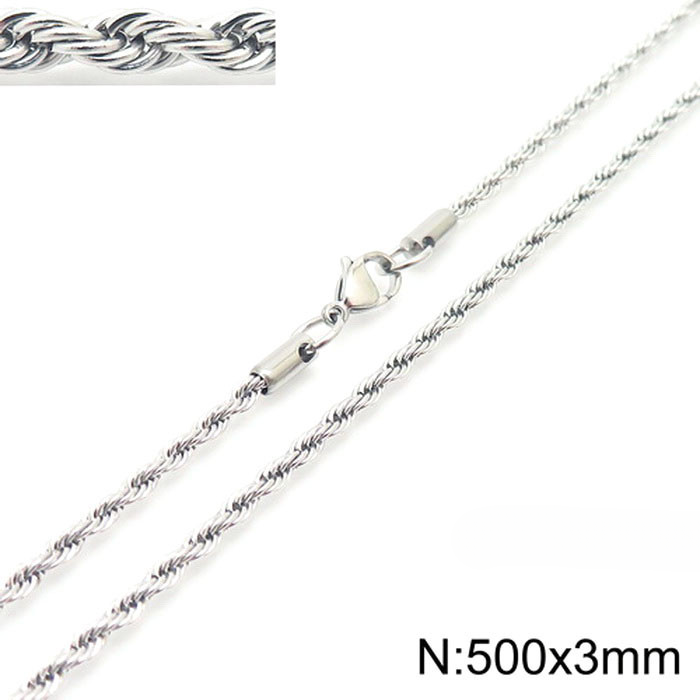 Wholesale Thick and Thin Steel Color Men and Women Titanium Steel Twist Chain Necklaces