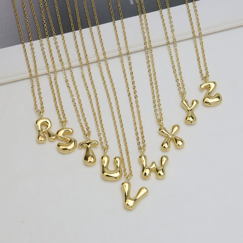 Wholesale 18k Gold Copper Polished Bubble Balloon Letter Necklace