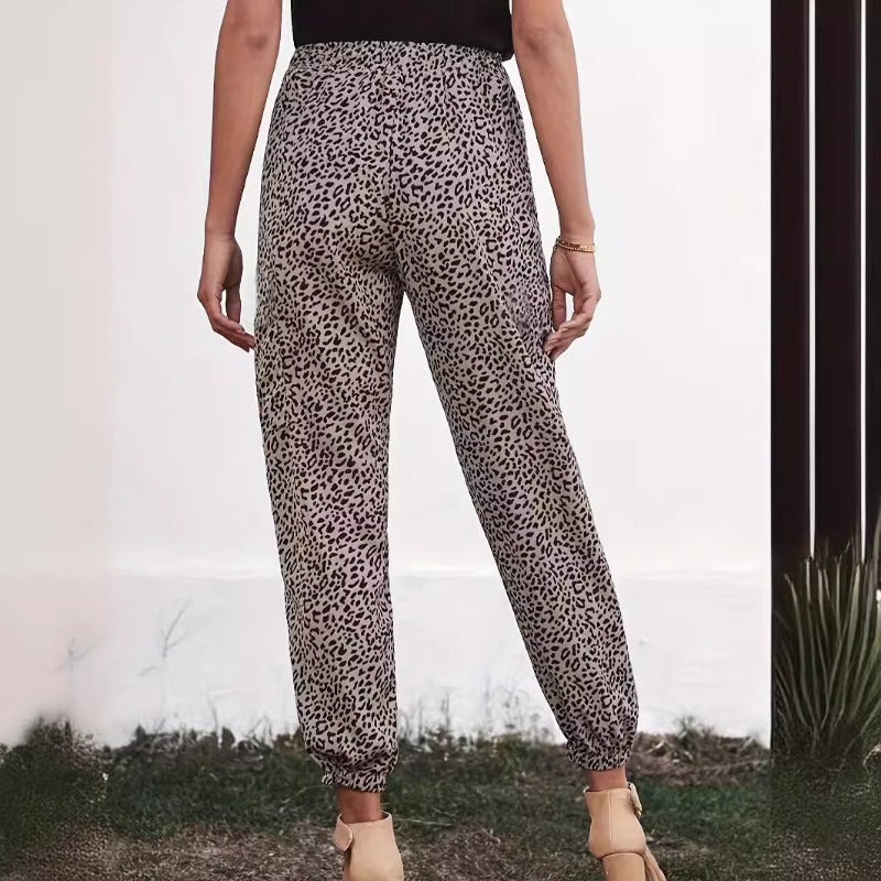Wholesale Leopard Print High Waist Elastic Sports Sweatpants