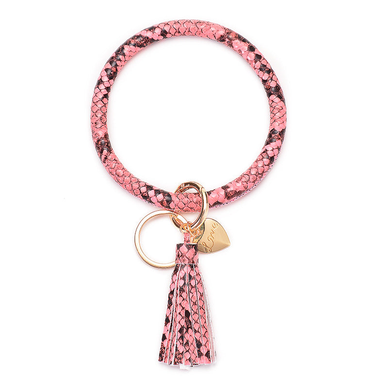 Wholesale PU Leather Bracelet Heart Tassel Pendant Keychains