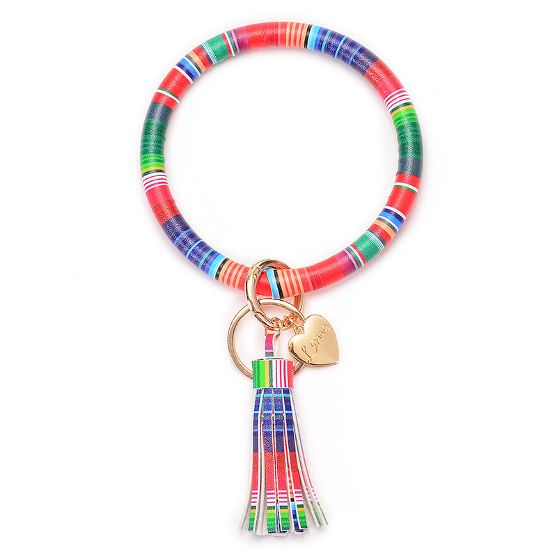 Wholesale PU Leather Bracelet Heart Tassel Pendant Keychains