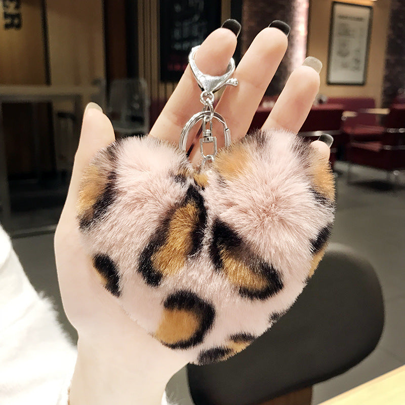 Wholesale Leopard Pattern Plush Ball Metal Keychains