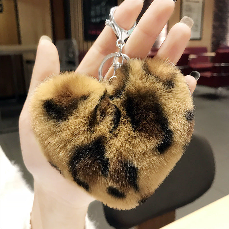 Wholesale Leopard Pattern Plush Ball Metal Keychains