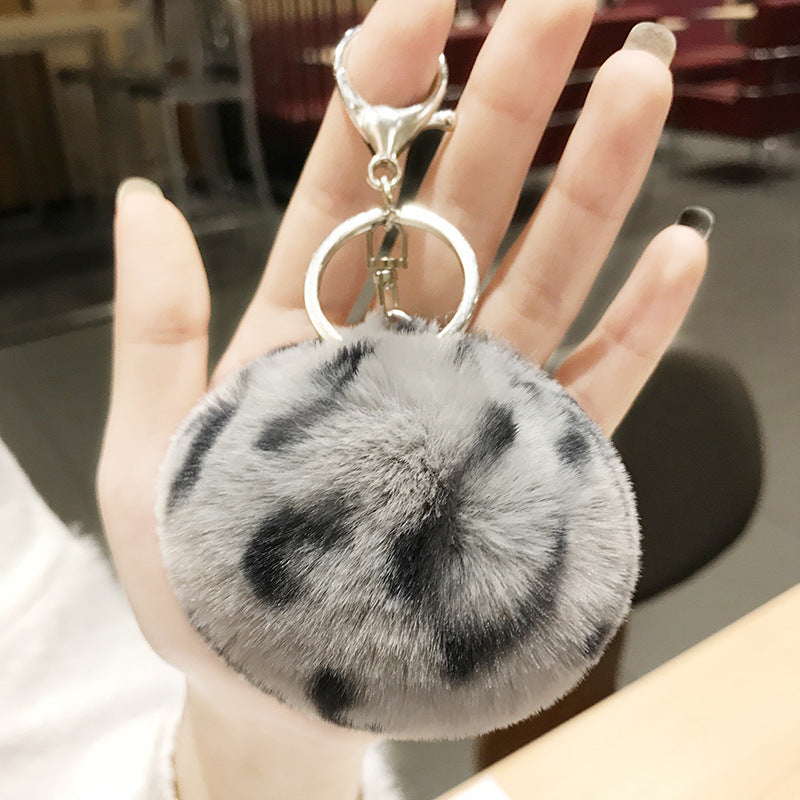 Wholesale Leopard Pattern Plush Ball Metal Keychains