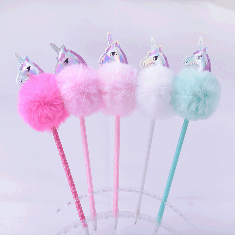 Wholesale Color Unicorn Fur Ball Pen PU Leather New Ballpoint Pen